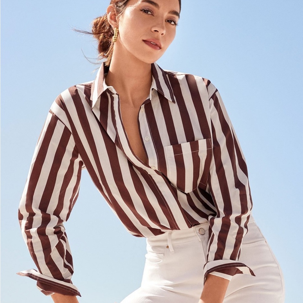 Ann Taylor Brown and White Striped Blouse